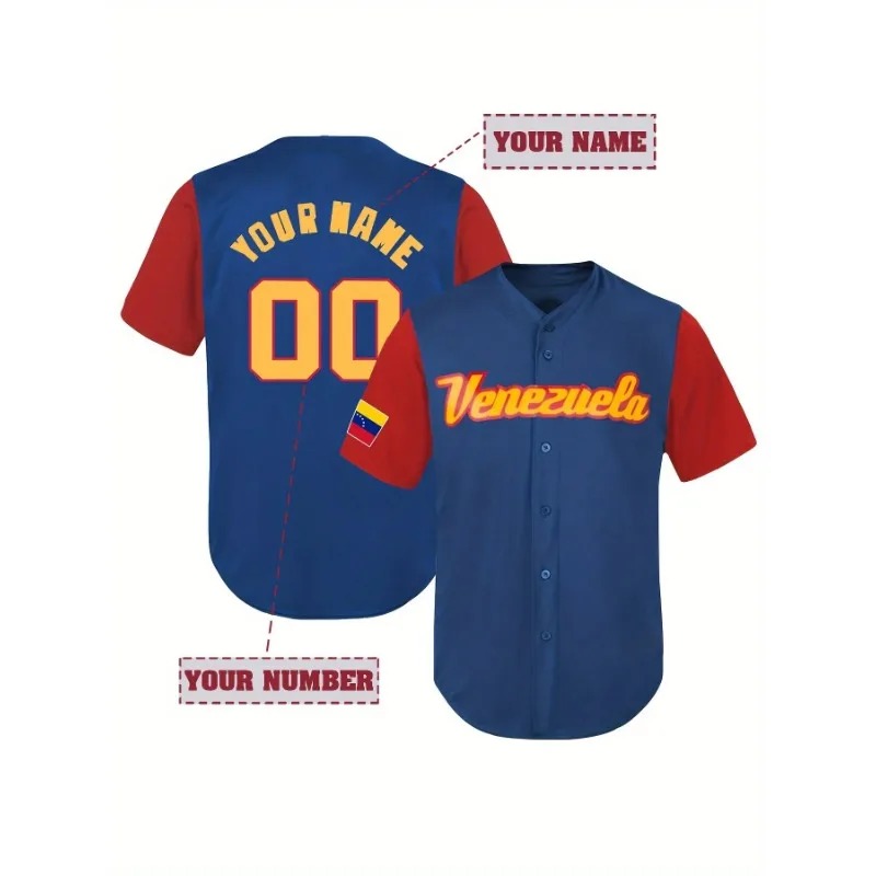 Embroidery Men Shirt - Benutzerdefiniertes Venezuela-Baseball-T-Shirt für Männer und Frauen,