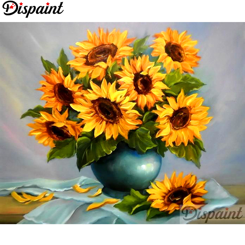 Embroidery Yellow Flower - Dispaint Vollquadrat/Rundbohrer 5D DIY Diamantgemälde „Gelbe