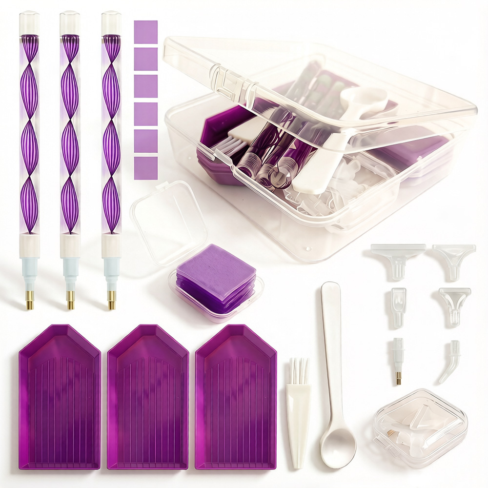 Embroidery Service - DIY Diamantmalerei Werkzeugset 4-Farben-Aufbewahrungsbox mit Tablett