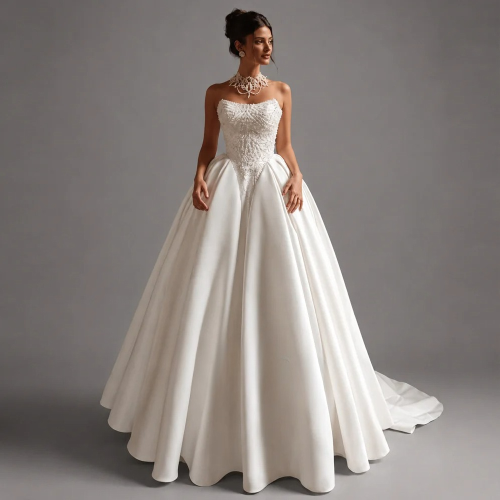Embroidery Online Designs - Maßgeschneidertes elegantes Hochzeitskleid mit Spitze und