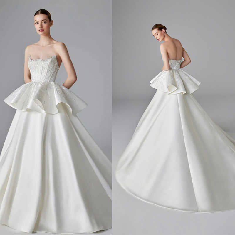 Embroidery Online Designs - Elegantes Hochzeitskleid, A-Linie, Satin, besonderes Design,