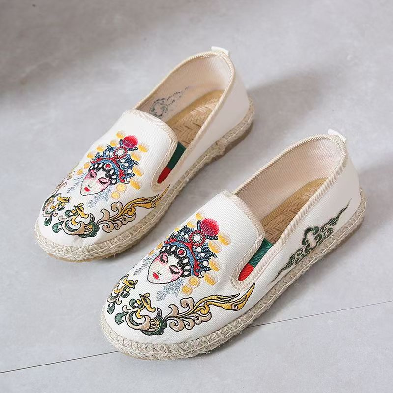 Embroidery Fabric - Damen-Stoffschuhe mit flacher Sohle, bestickt, für