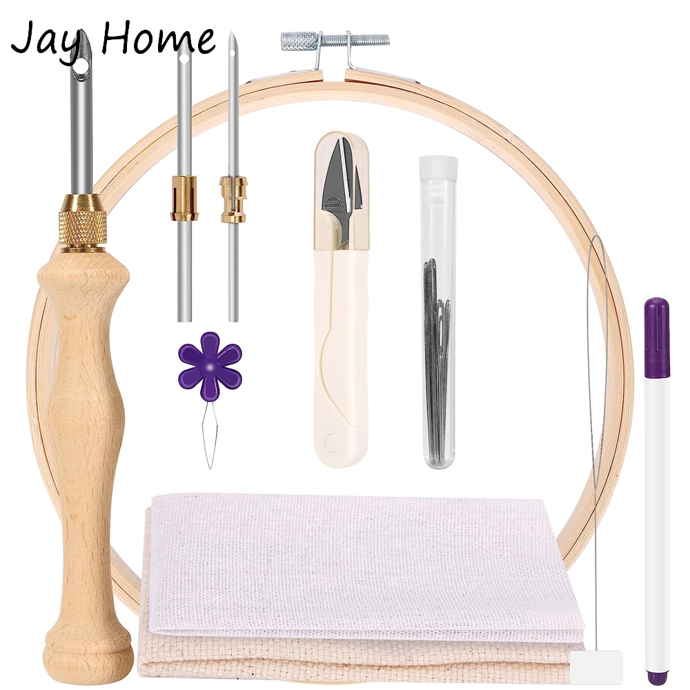 Punch Needle Handle - Stanznadel-Starter-Set mit Stickrahmen, verstellbarem Nadelstanzer und