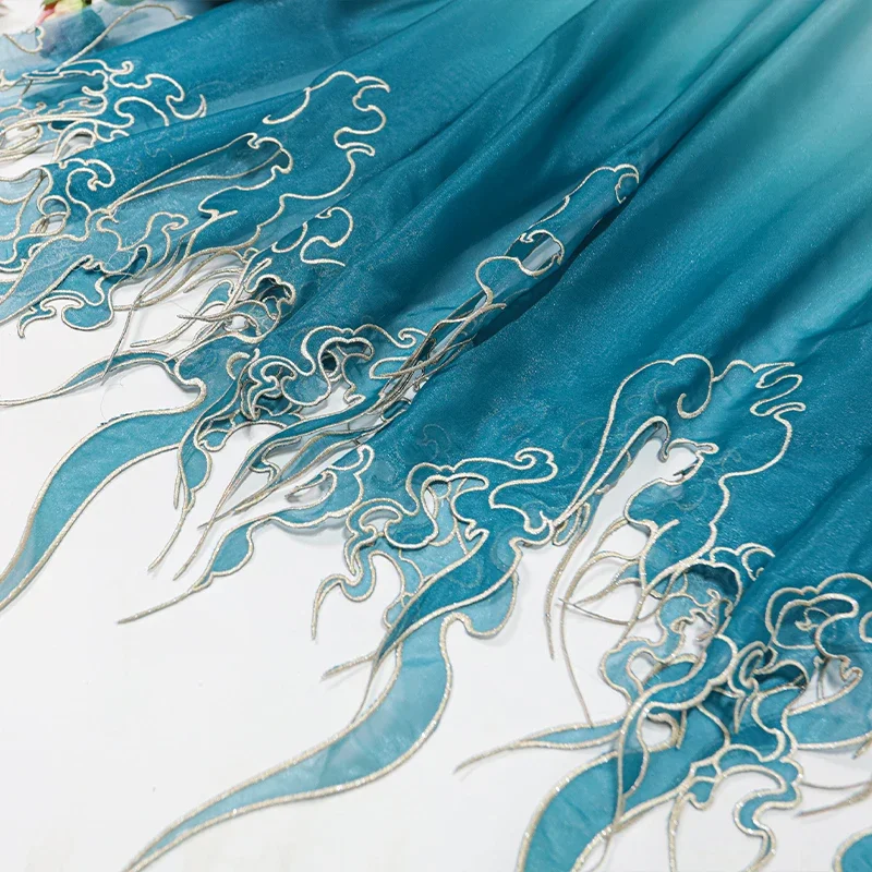 Embroidery Fabric - Chinesischer Stil Stickerei Lotusblatt Farbverlauf Stoff