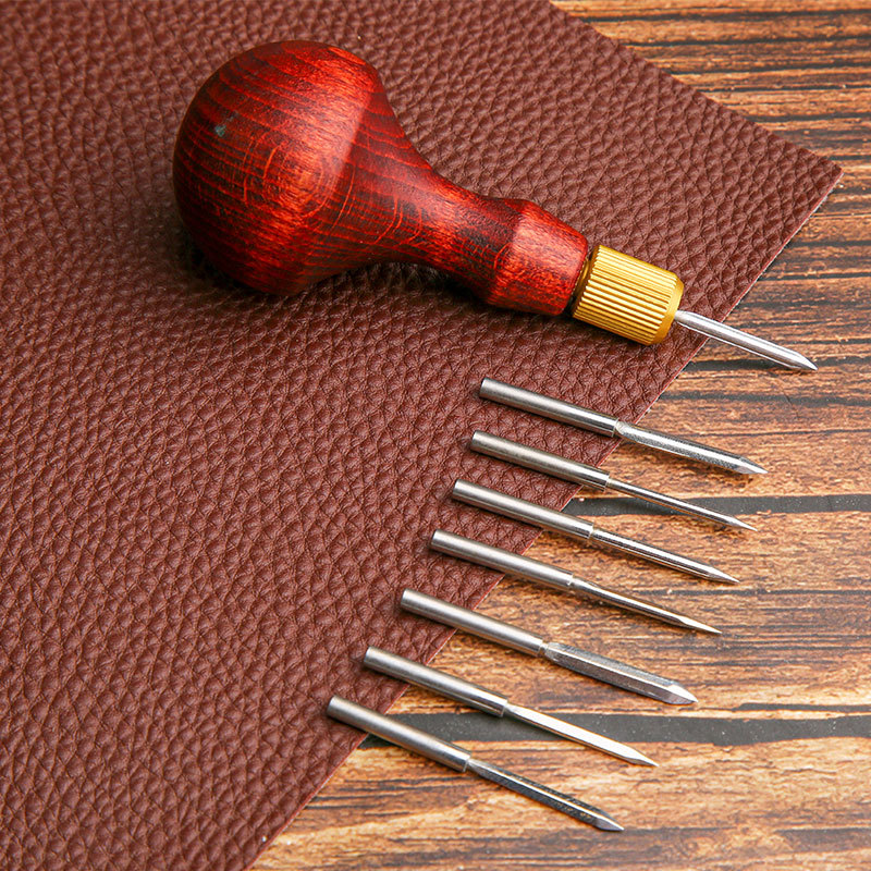 Punch Needle Handle - 1Set DIY Leder Punch Ahle Holz