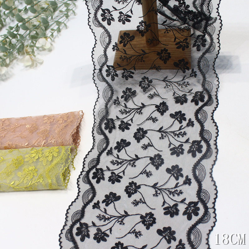 Embroidery Yellow Flower - 41 Yards beidseitig bestickte Spitze, schwarz,