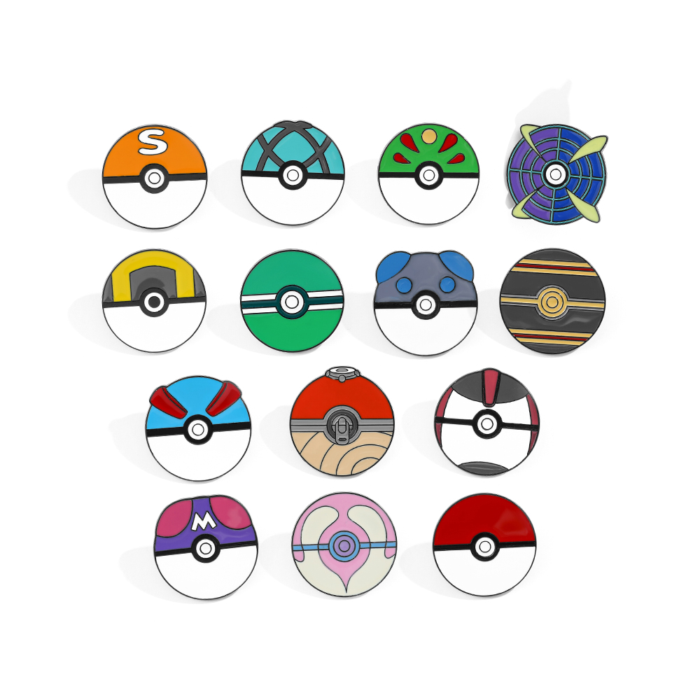 Embroidery Textile - 14-teiliges Cartoon-Broschen-Set: Minimalistische Poké-Bälle, Emaille-Pins für