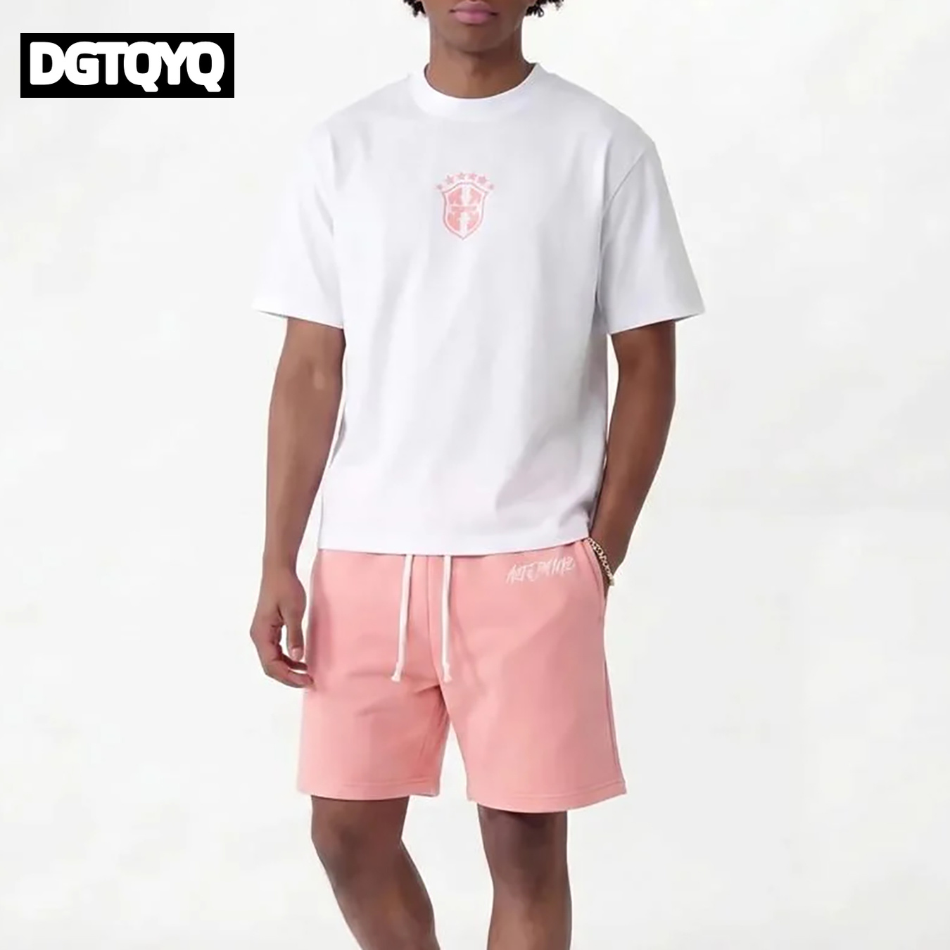 Embroidery Men Shirt - Herren Sommer Neuheit: Rosa Bestickte Freizeitshorts,