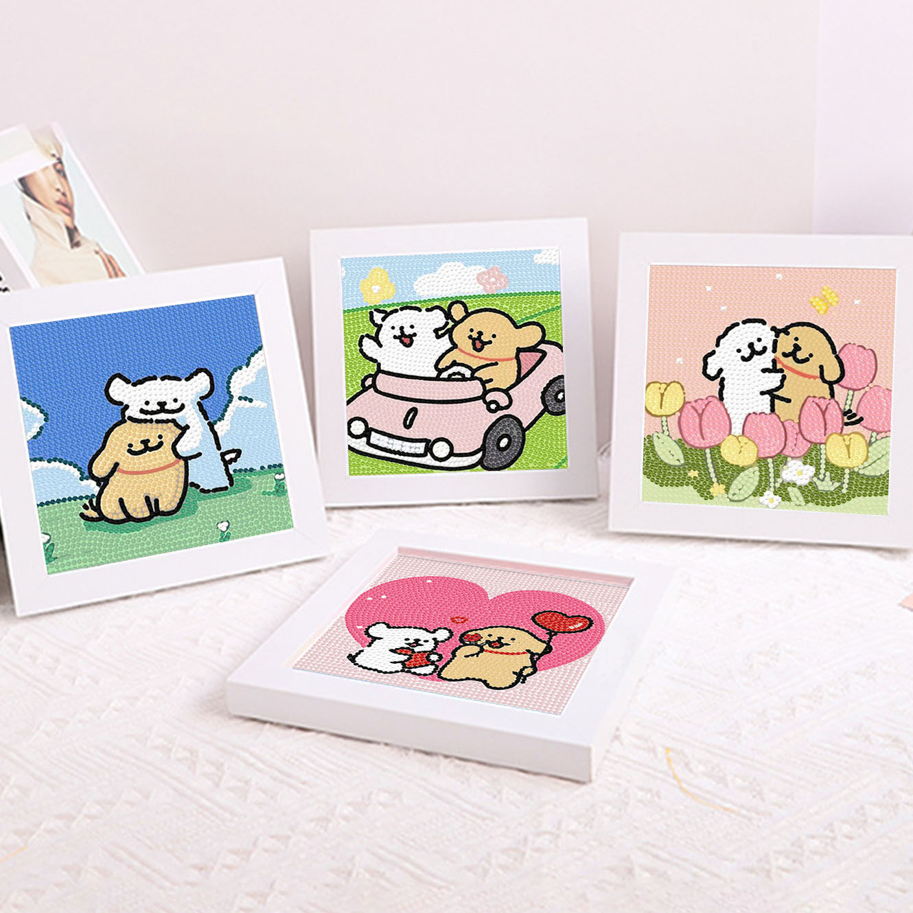 Embroidery Service - Cartoon-Linienhund Kristall-Diamant-Rahmen Dekoratives Gemälde 5D DIY