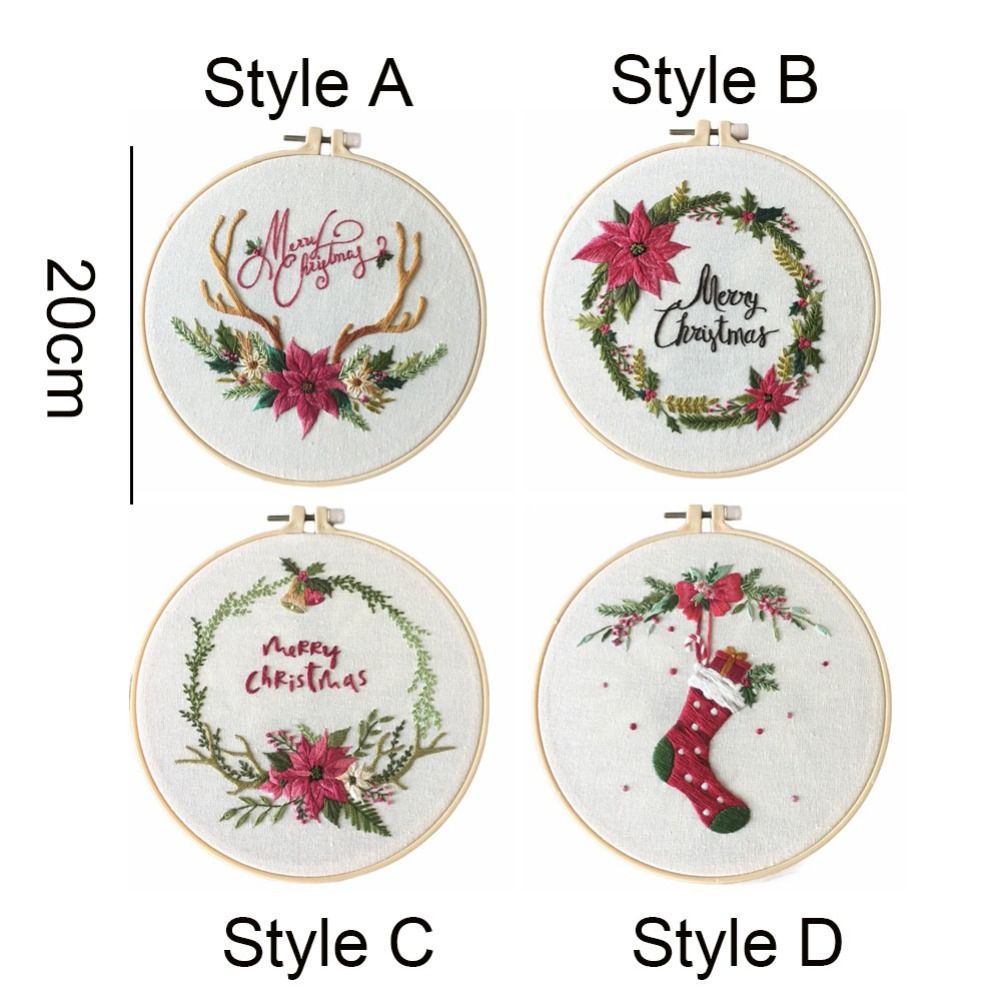 Embroidery Xmas Kits - Weihnachtsgeschenke DIY Weihnachten Stickset Blumengirlande Elch
