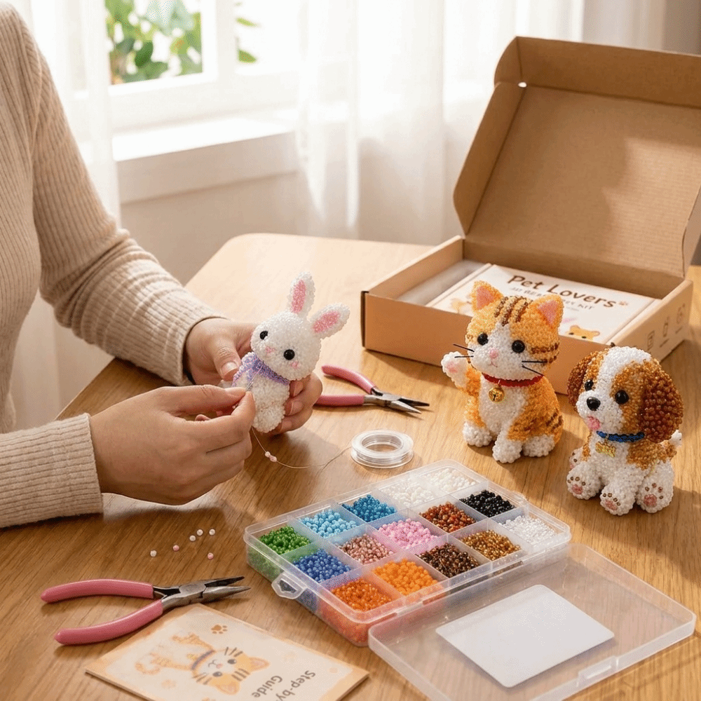 Embroidery For Beginners - Handgemachtes DIY Tierperlen-Stickerei-Set, winziges Mini-Perlenarbeits-Kunsthandwerk-Set, farbenfrohes,