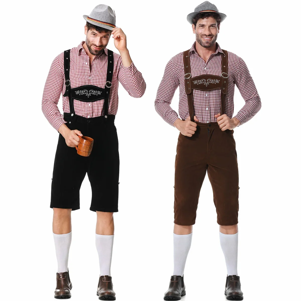 Embroidery Men Shirt - Deutschland München Traditionelle Oktoberfest-Karnevalskleidung Kariertes Hemd