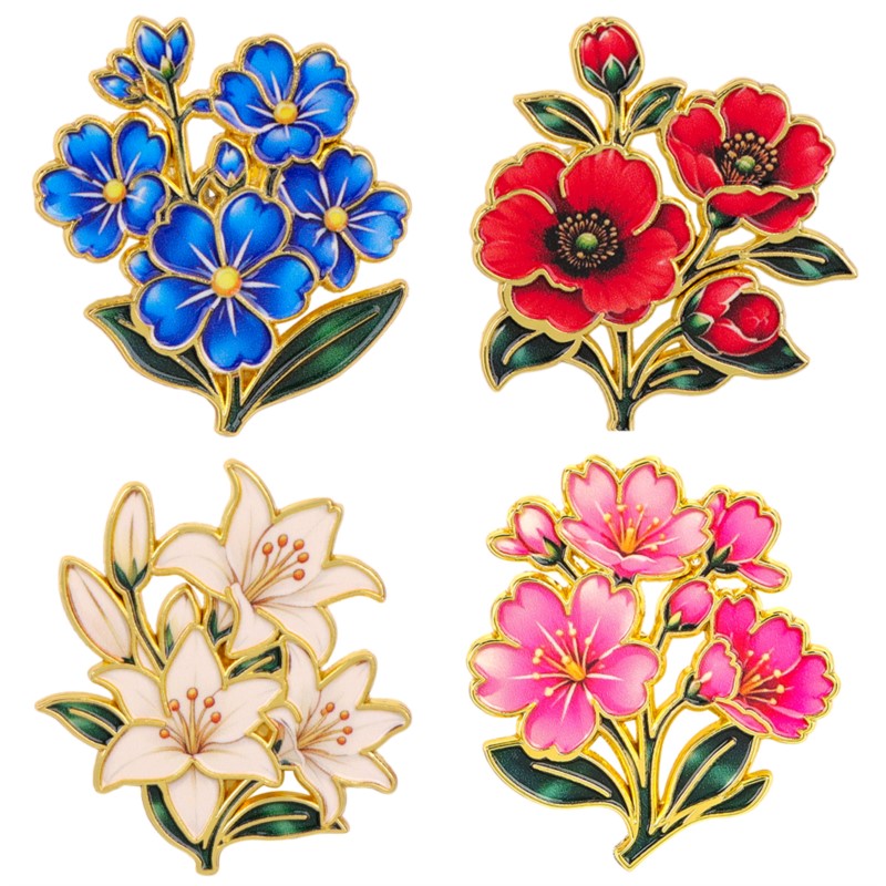 Embroidery Textile - Niedliche Vintage Bunte Blumen-Emaille-Anstecknadel Lilie Kirsche