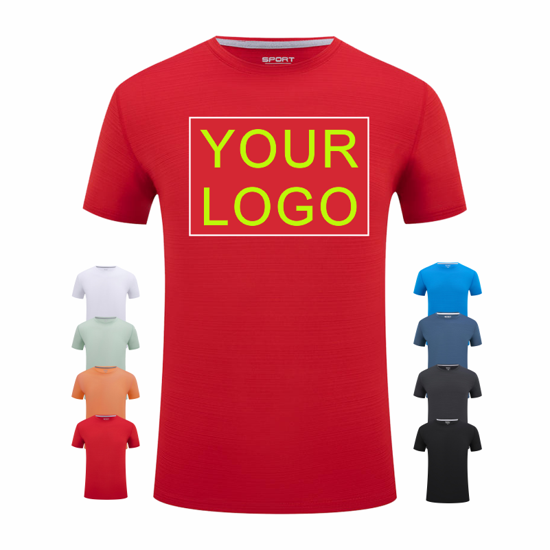 Embroidery Men Shirt - LOGO Maßgeschneidertes Rundhals-Kurzarm-T-Shirt, schnell trocknend, Sport,