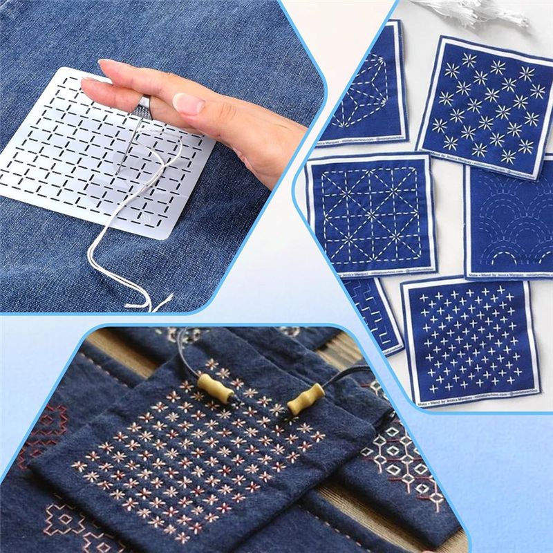 Embroidery X Pattern - A96K-Stickerei-Schablonen-Set mit geometrischem Muster, 24-teilig, Kunststoff-Sashiko-Schablone,