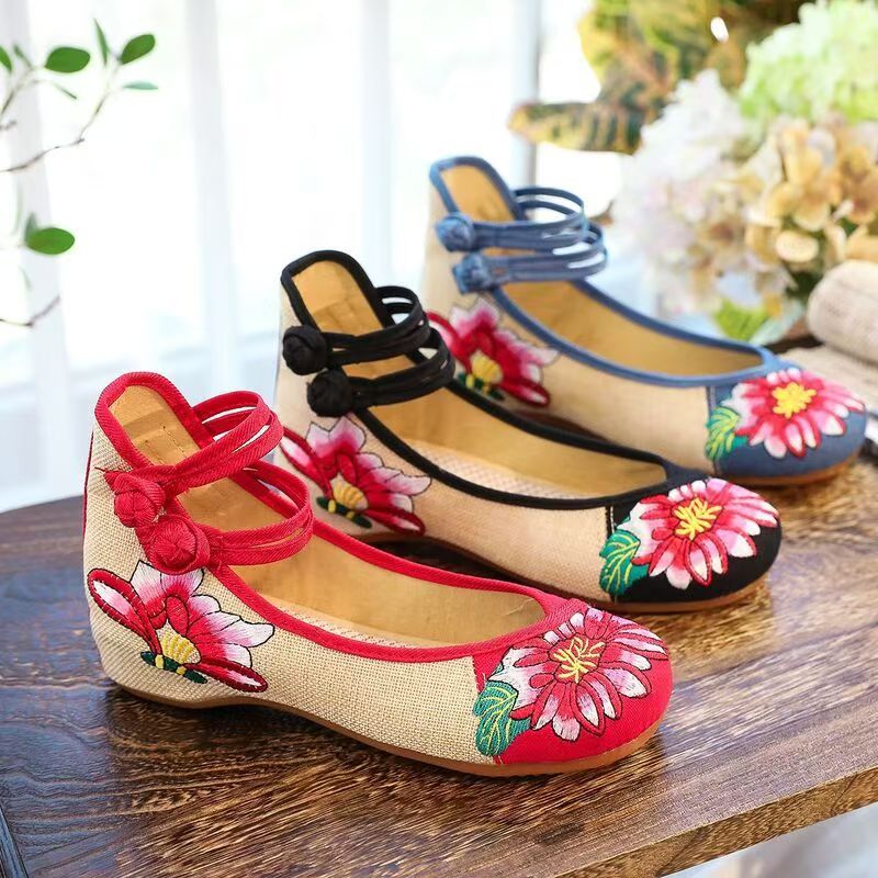 Embroidery Fabric - Damen Keilabsatz-Schuhe mit Stickerei, Frühling/Sommer, Neuer