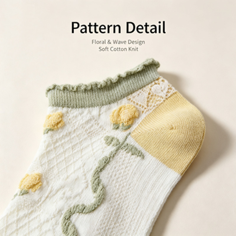 Damen 5 Paar Rüschensocken Atm – Embroidery Yellow Flower Bewertung und Preis